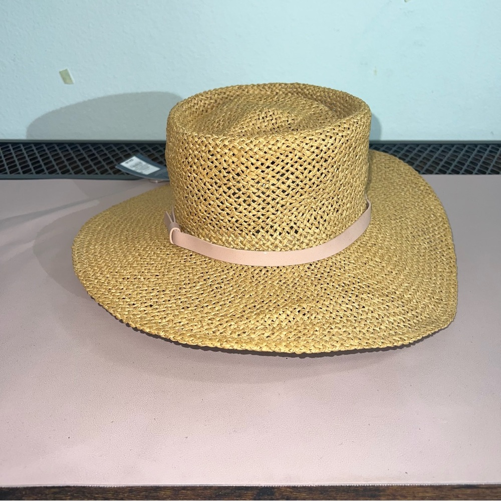 Universal Thread Straw Panama Hat Tan Wide Brim Summer Sun Hat Paper Braid Boho - Picture 2 of 10